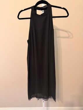 Amazon Black Halter Mini Dress with Lace Trim